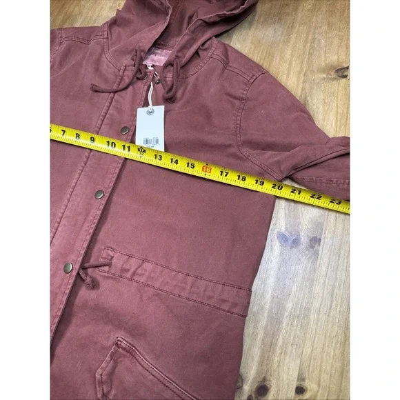 NWT Lucky Brand Jacket Women's XS Maroon Red Hooded Utility Military Stretch - Picture 14 of 16
